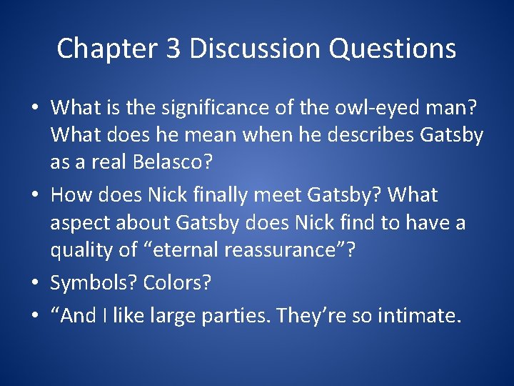 The Great Gatsby Discussion Points Setting Response Questions