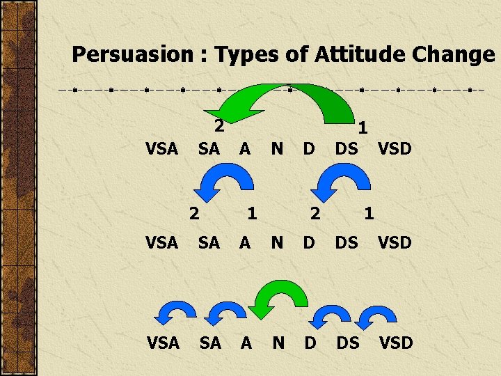 Persuasion : Types of Attitude Change VSA 2 SA A 2 N 1 DS