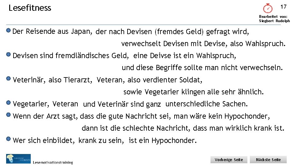 Lesefitness 17 Bearbeitet von: Siegbert Rudolph Der Reisende aus Japan, der nach Devisen (fremdes