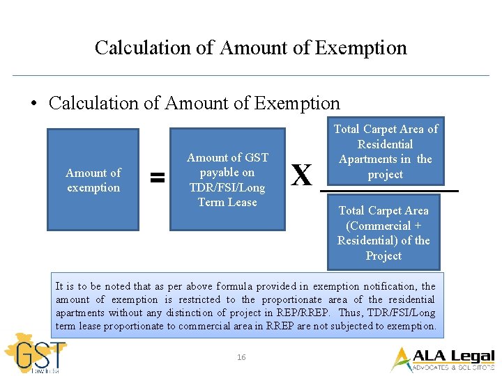 Calculation of Amount of Exemption • Calculation of Amount of Exemption Amount of exemption