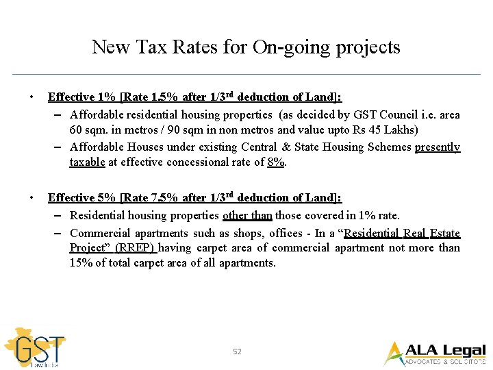 New Tax Rates for On-going projects • Effective 1% [Rate 1. 5% after 1/3