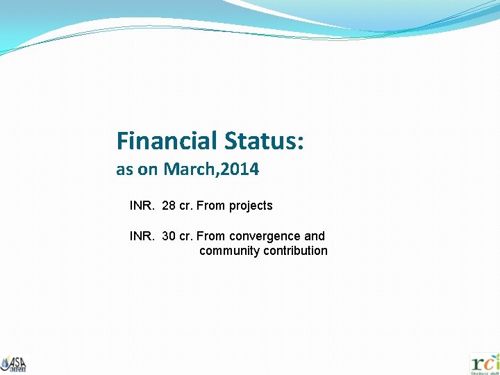 Financial Status: as on March, 2014 INR. 28 cr. From projects INR. 30 cr.