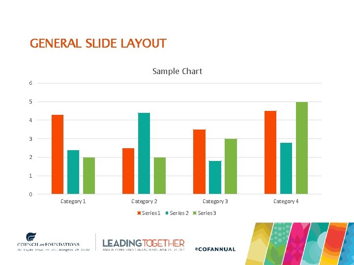 GENERAL SLIDE LAYOUT Sample Chart 6 5 4 3 2 1 0 Category 1