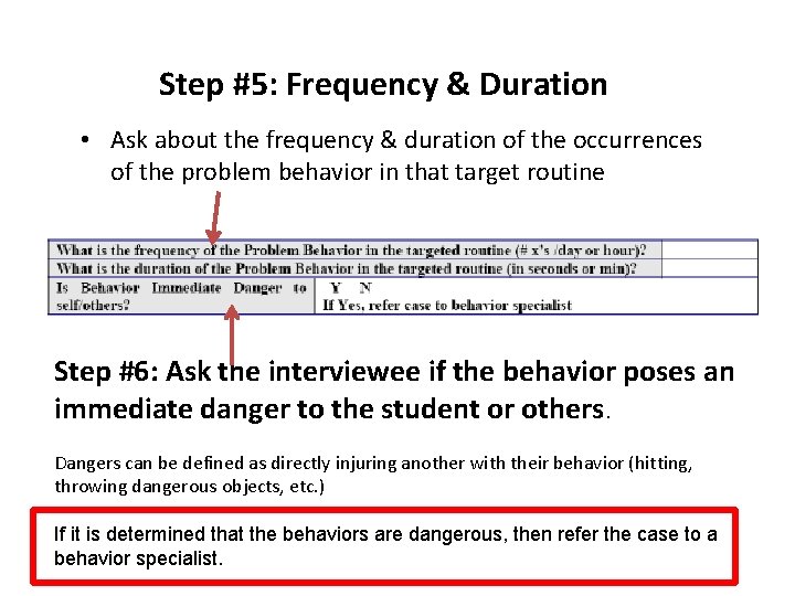 Step #5: Frequency & Duration • Ask about the frequency & duration of the
