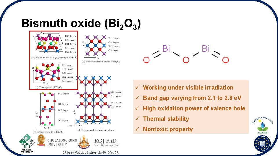 Bismuth oxide (Bi 2 O 3) ü Working under visible irradiation ü Band gap