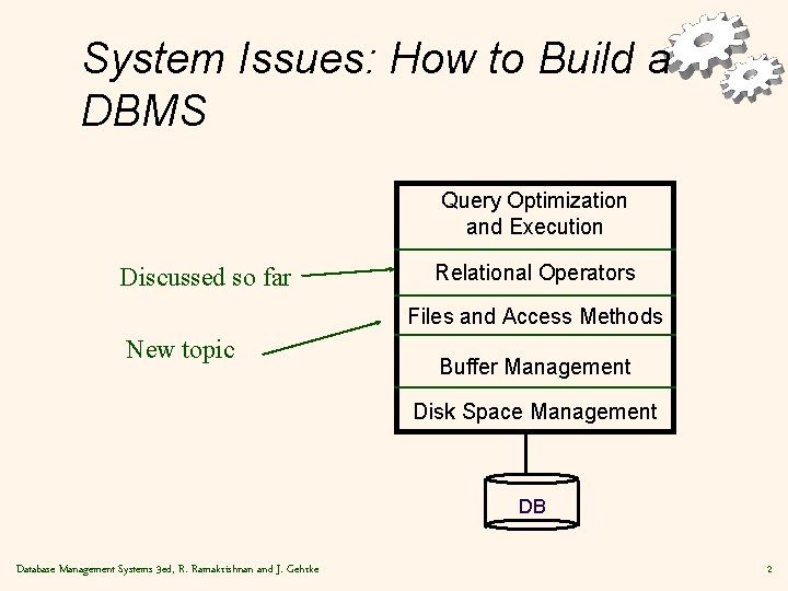 System Issues: How to Build a DBMS Query Optimization and Execution Discussed so far