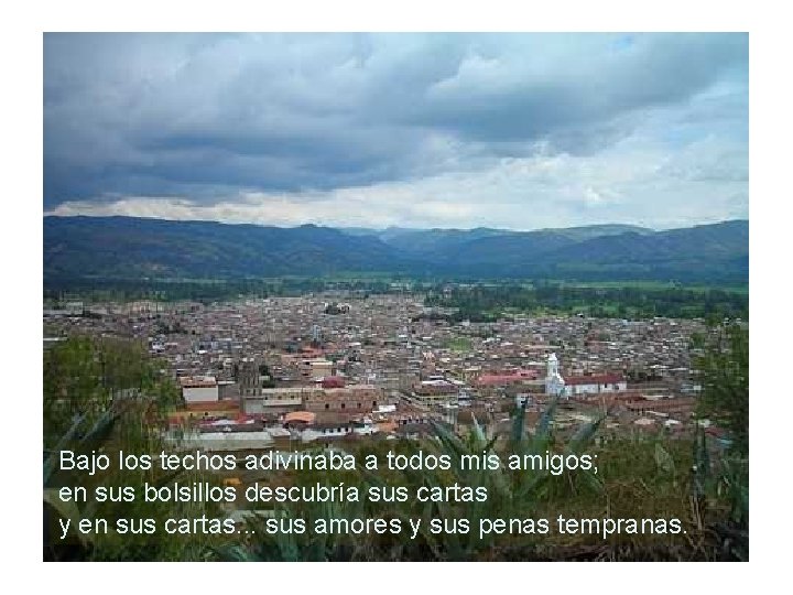 Bajo los techos adivinaba a todos mis amigos; en sus bolsillos descubría sus cartas