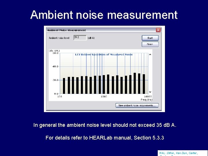 Ambient noise measurement In general the ambient noise level should not exceed 35 d.