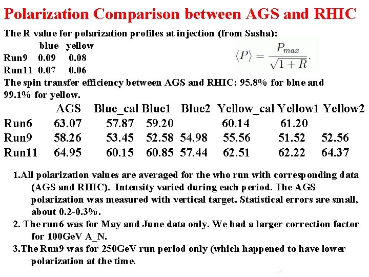Polarization Comparison between AGS and RHIC The R value for polarization profiles at injection