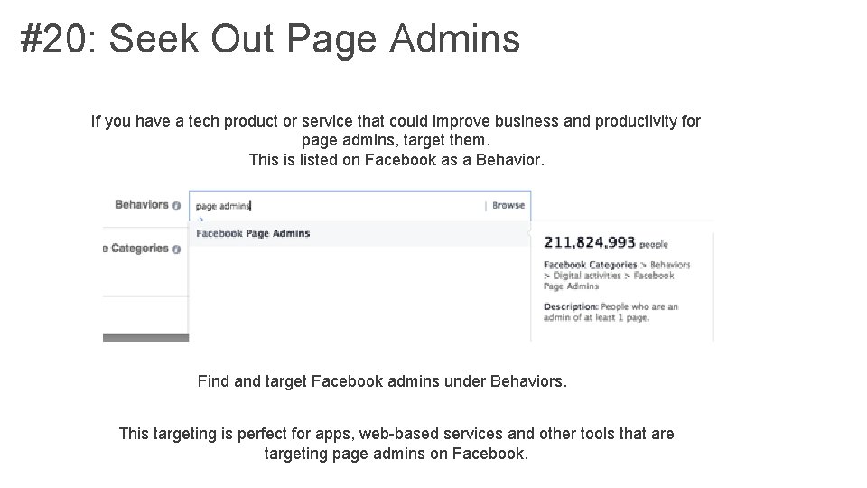 #20: Seek Out Page Admins If you have a tech product or service that