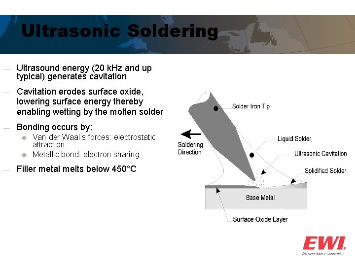 Ultrasonic Soldering ― Ultrasound energy (20 k. Hz and up typical) generates cavitation ―