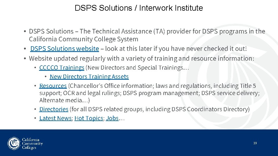 DSPS Solutions / Interwork Institute • DSPS Solutions – The Technical Assistance (TA) provider