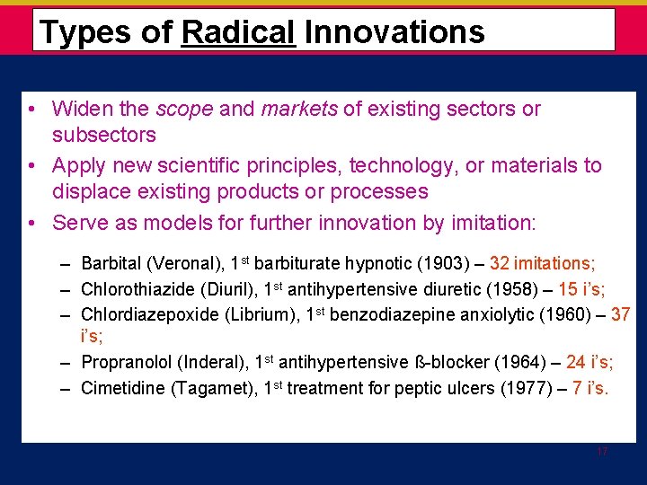  Types of Radical Innovations • Widen the scope and markets of existing sectors