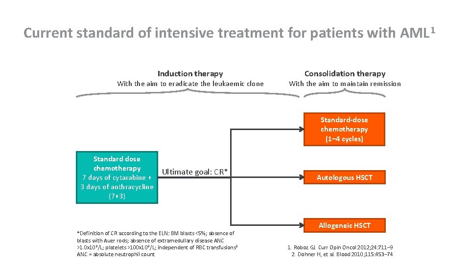 Current standard of intensive treatment for patients with AML 1 Induction therapy With the