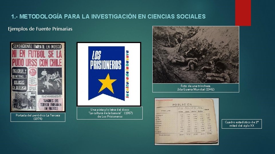 1. - METODOLOGÍA PARA LA INVESTIGACIÓN EN CIENCIAS SOCIALES Ejemplos de Fuente Primarias Foto