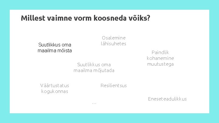 Millest vaimne vorm koosneda võiks? Osalemine lähisuhetes Suutlikkus oma maailma mõista Suutlikkus oma maailma