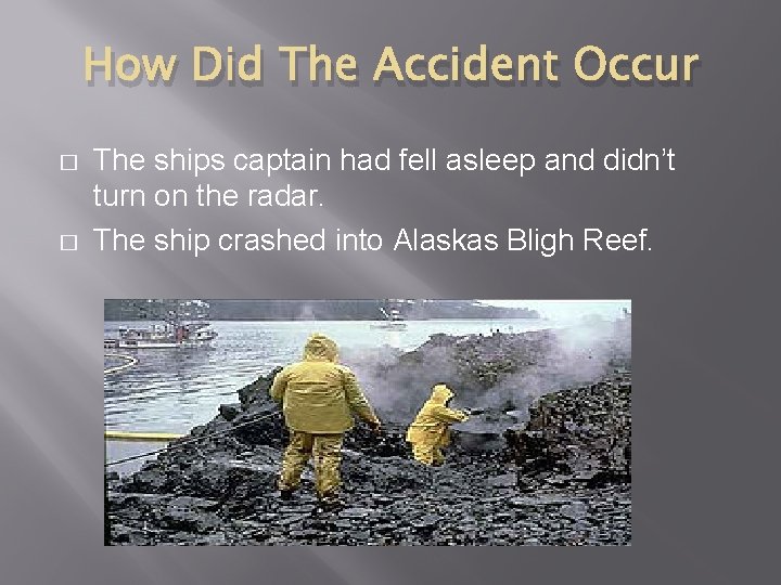 How Did The Accident Occur � � The ships captain had fell asleep and