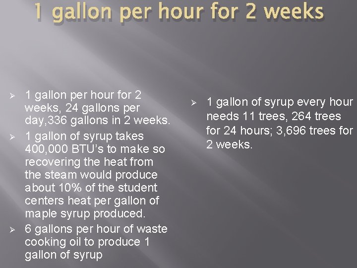 1 gallon per hour for 2 weeks Ø Ø Ø 1 gallon per hour