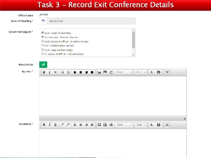Task 3 - Record Exit Conference Details 