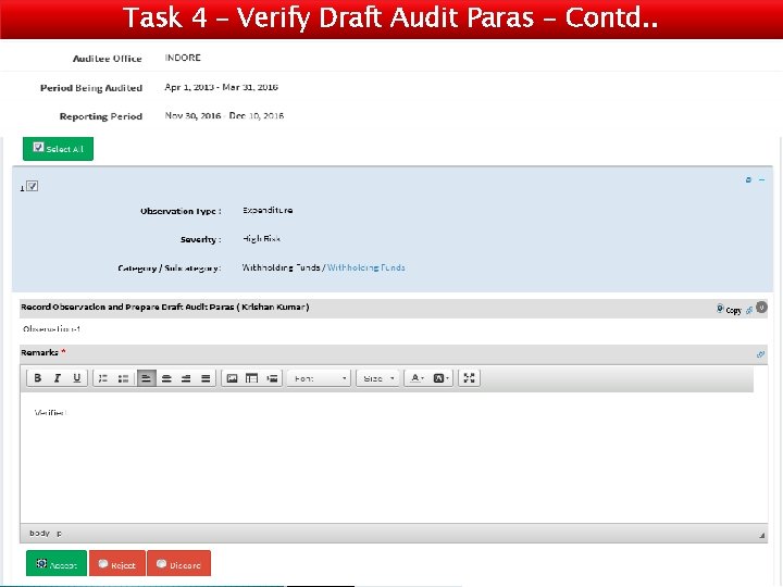 Task 4 – Verify Draft Audit Paras - Contd. . 
