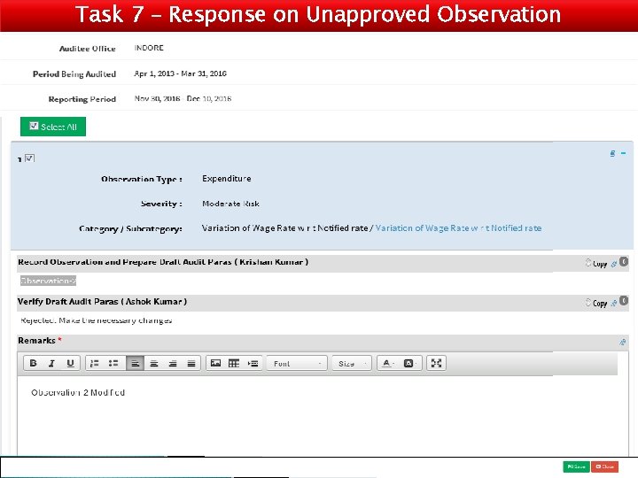 Task 7 – Response on Unapproved Observation 