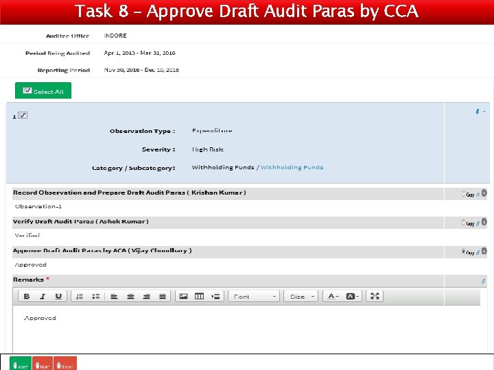 Task 8 – Approve Draft Audit Paras by CCA 