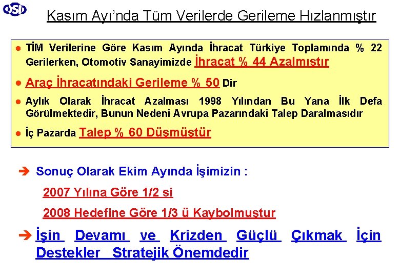 Kasım Ayı’nda Tüm Verilerde Gerileme Hızlanmıştır ● TİM Verilerine Göre Kasım Ayında İhracat Türkiye