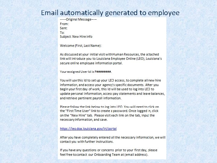 Email automatically generated to employee 