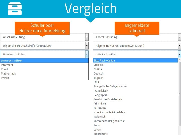 Vergleich Schüler oder Nutzer ohne Anmeldung angemeldete Lehrkraft 
