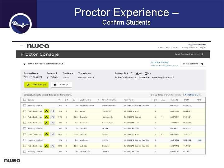 Proctor Experience – Confirm Students 