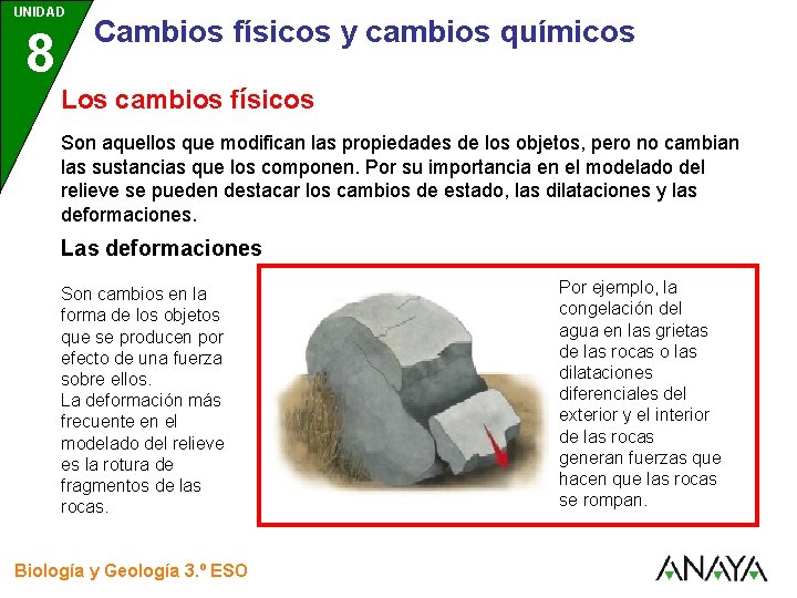 UNIDAD 8 3 Cambios físicos y cambios químicos Los cambios físicos Son aquellos que