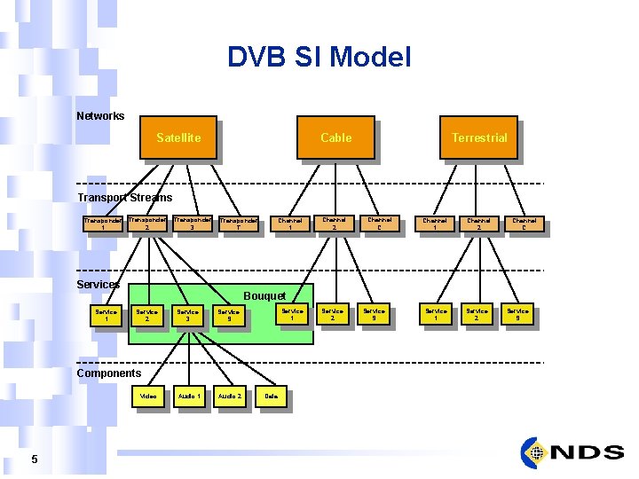 DVB SI Model Networks Satellite Cable Terrestrial Transport Streams Transponder 2 1 Transponder 3
