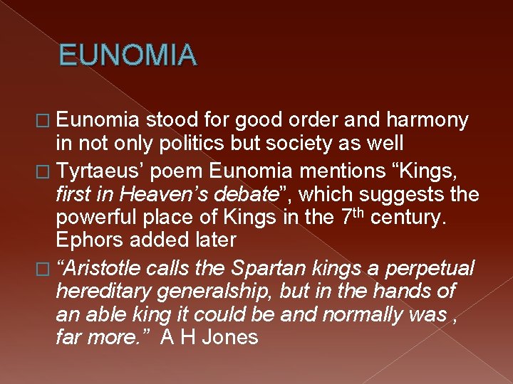 EUNOMIA � Eunomia stood for good order and harmony in not only politics but