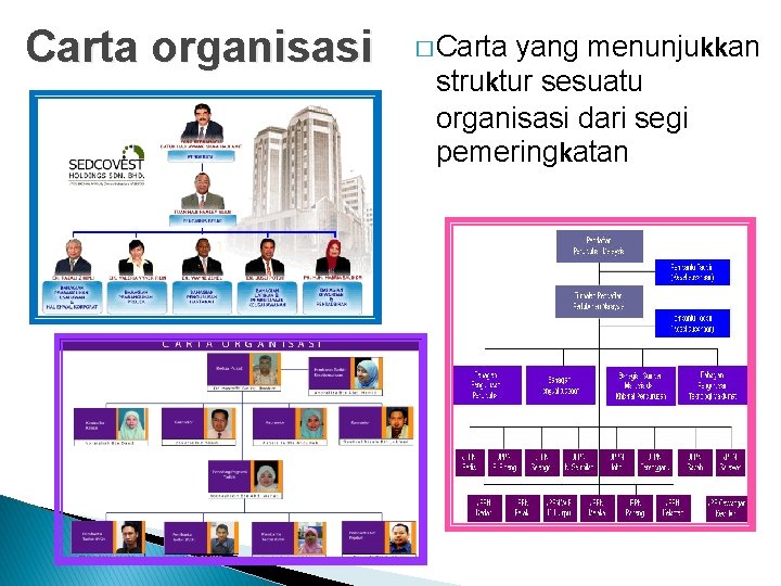 Carta organisasi � Carta yang menunjukkan struktur sesuatu organisasi dari segi pemeringkatan 