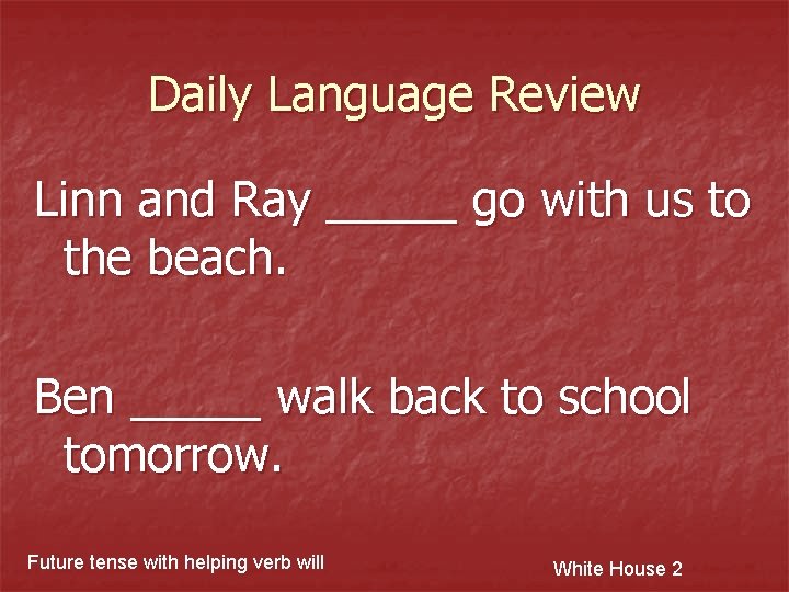 Daily Language Review Linn and Ray _____ go with us to the beach. Ben