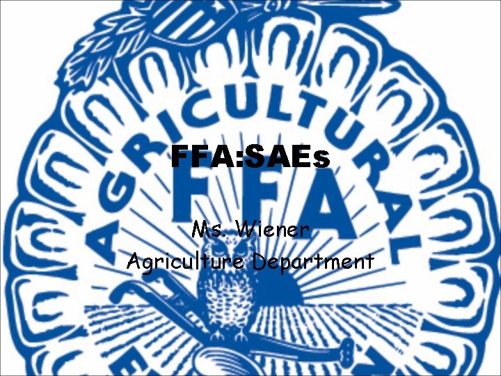 FFA: SAEs Ms. Wiener Agriculture Department 