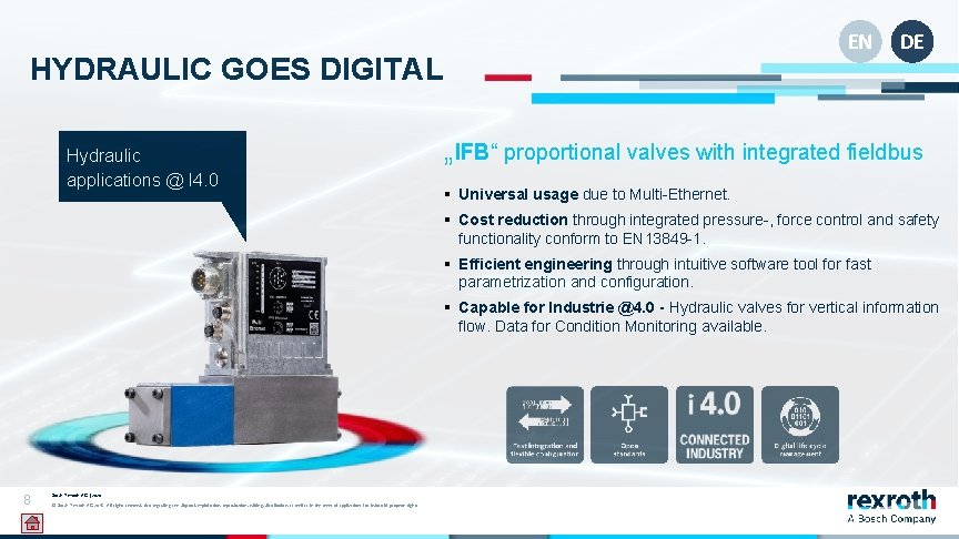 EN HYDRAULIC GOES DIGITAL Hydraulic applications @ I 4. 0 DE „IFB“ proportional valves