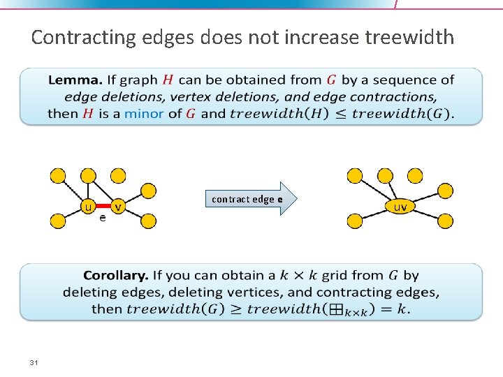 Contracting edges does not increase treewidth contract edge e 31 