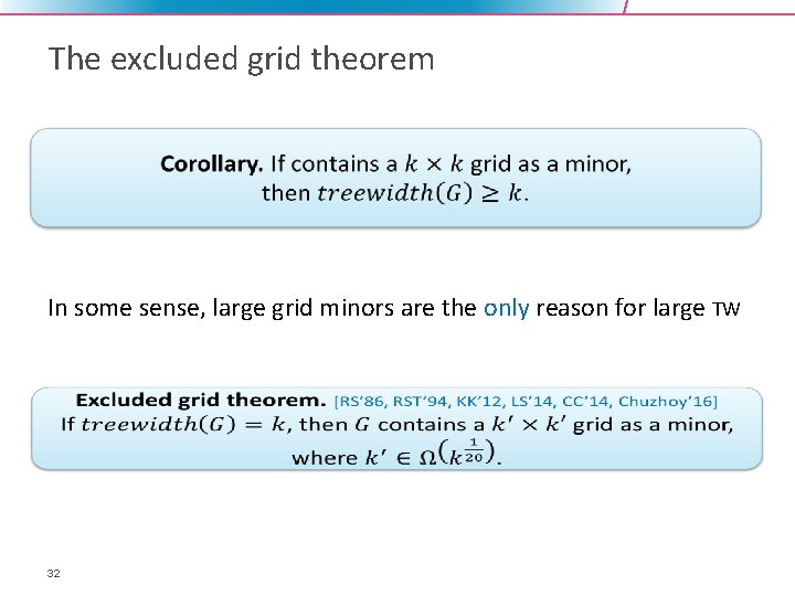 The excluded grid theorem In some sense, large grid minors are the only reason