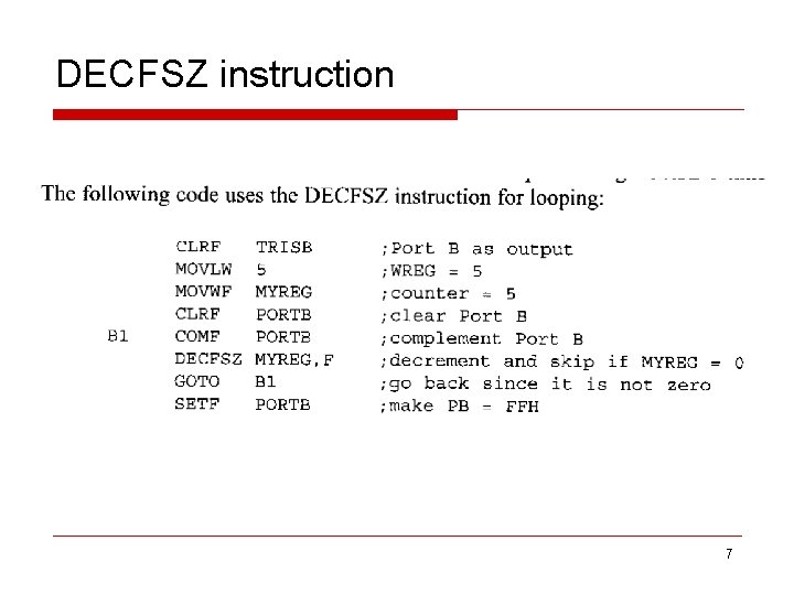 DECFSZ instruction 7 