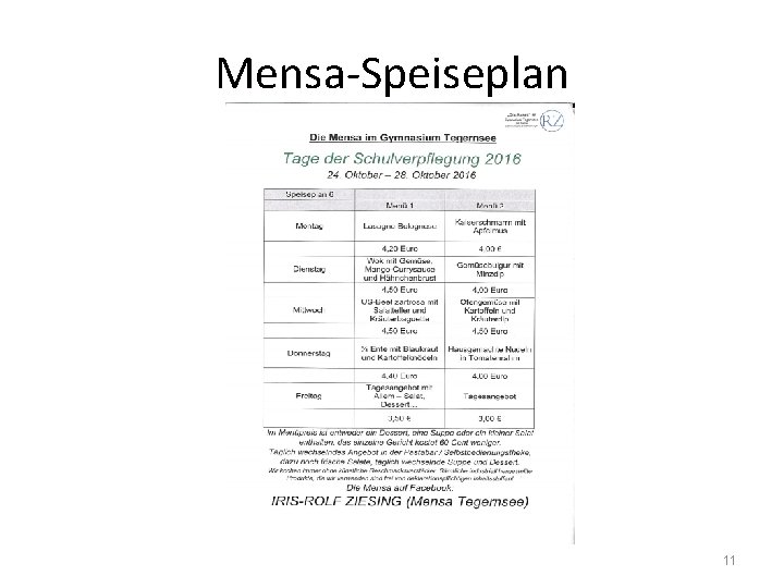 Mensa-Speiseplan 11 