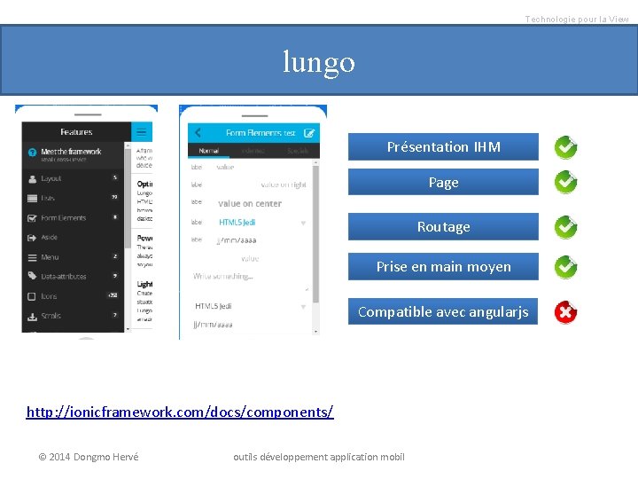 Technologie pour la View lungo Présentation IHM Page Routage Prise en main moyen Compatible