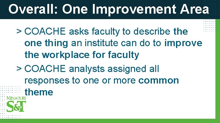 Overall: One Improvement Area > COACHE asks faculty to describe the one thing an