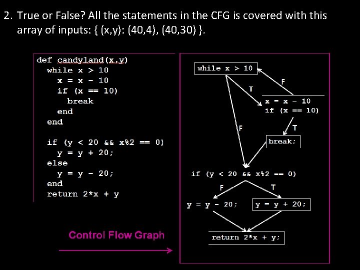 2. True or False? All the statements in the CFG is covered with this