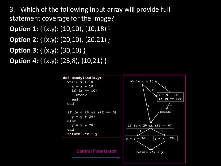 3. Which of the following input array will provide full statement coverage for the