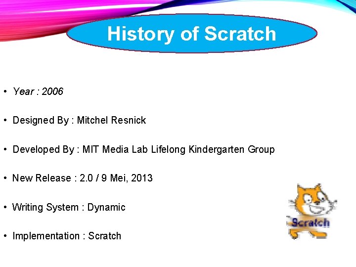 History of Scratch • Year : 2006 • Designed By : Mitchel Resnick •