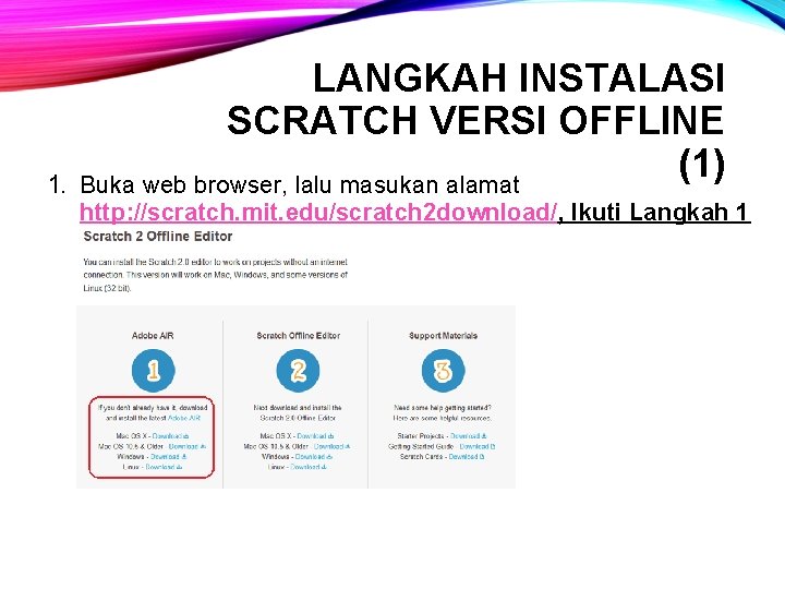 1. LANGKAH INSTALASI SCRATCH VERSI OFFLINE (1) Buka web browser, lalu masukan alamat http: