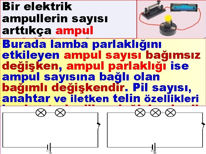 Bir elektrik ampullerin sayısı arttıkça ampul parlaklığı azalır. Burada lamba parlaklığını etkileyen ampul sayısı