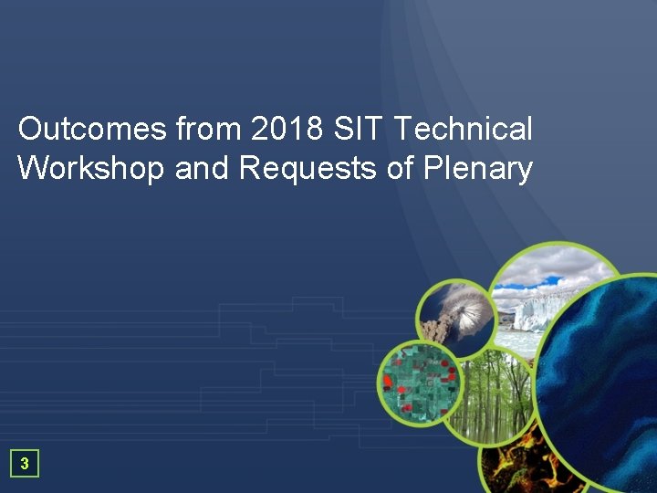 Outcomes from 2018 SIT Technical Workshop and Requests of Plenary 3 
