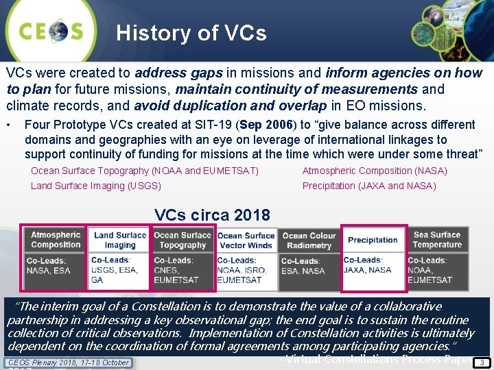 History of VCs were created to address gaps in missions and inform agencies on